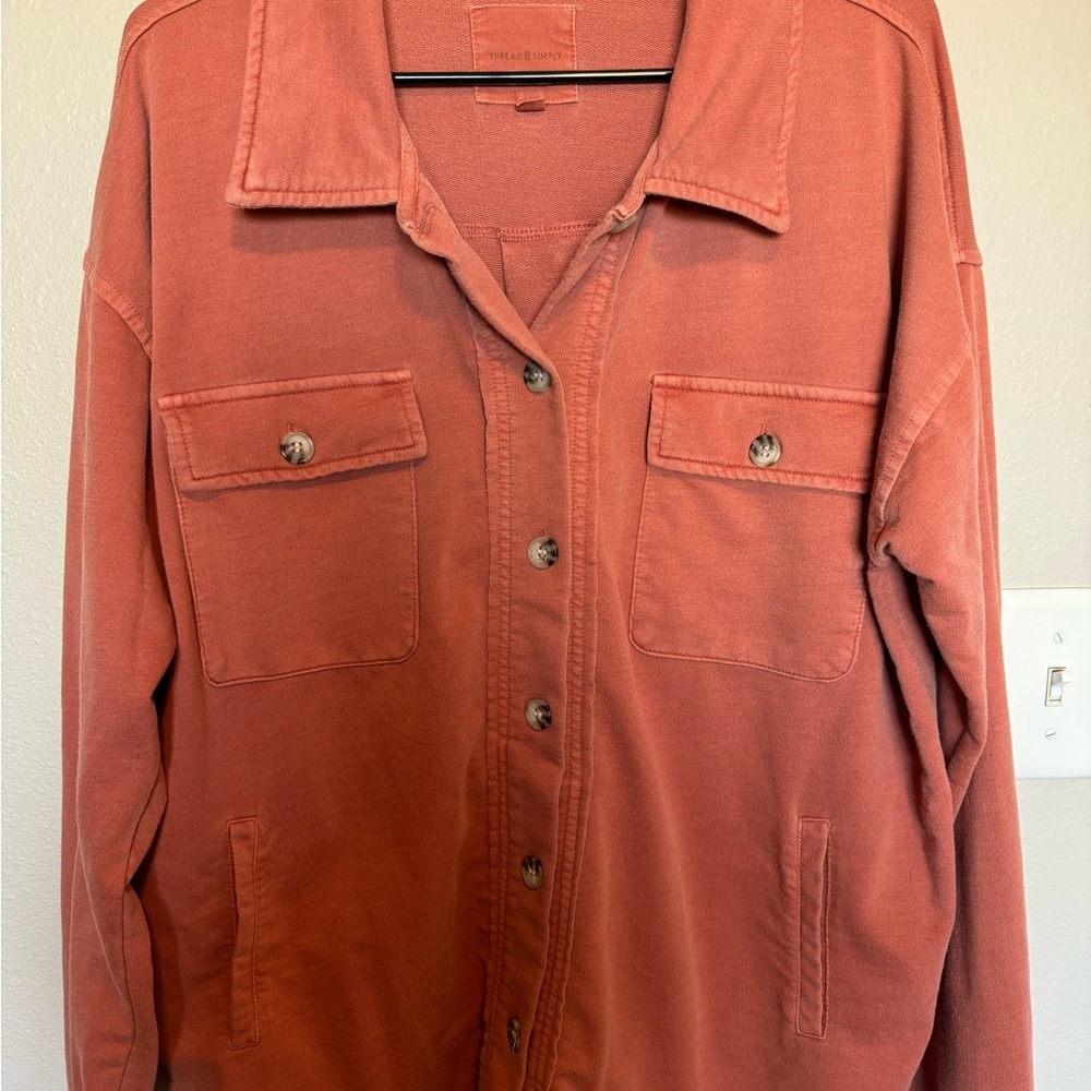 Thread & Supply Rust Orange Button-Down Utility Shirt Jacket